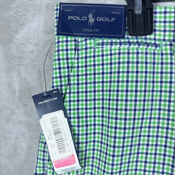 NEW Polo Golf Ralph Lauren Mens Shorts Green Navy Gingham Plaid‎ Links Size 35 - Picture 2 of 8
